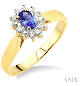 10K Yellow Gold Oval Tanzanite Diamond Halo Ring